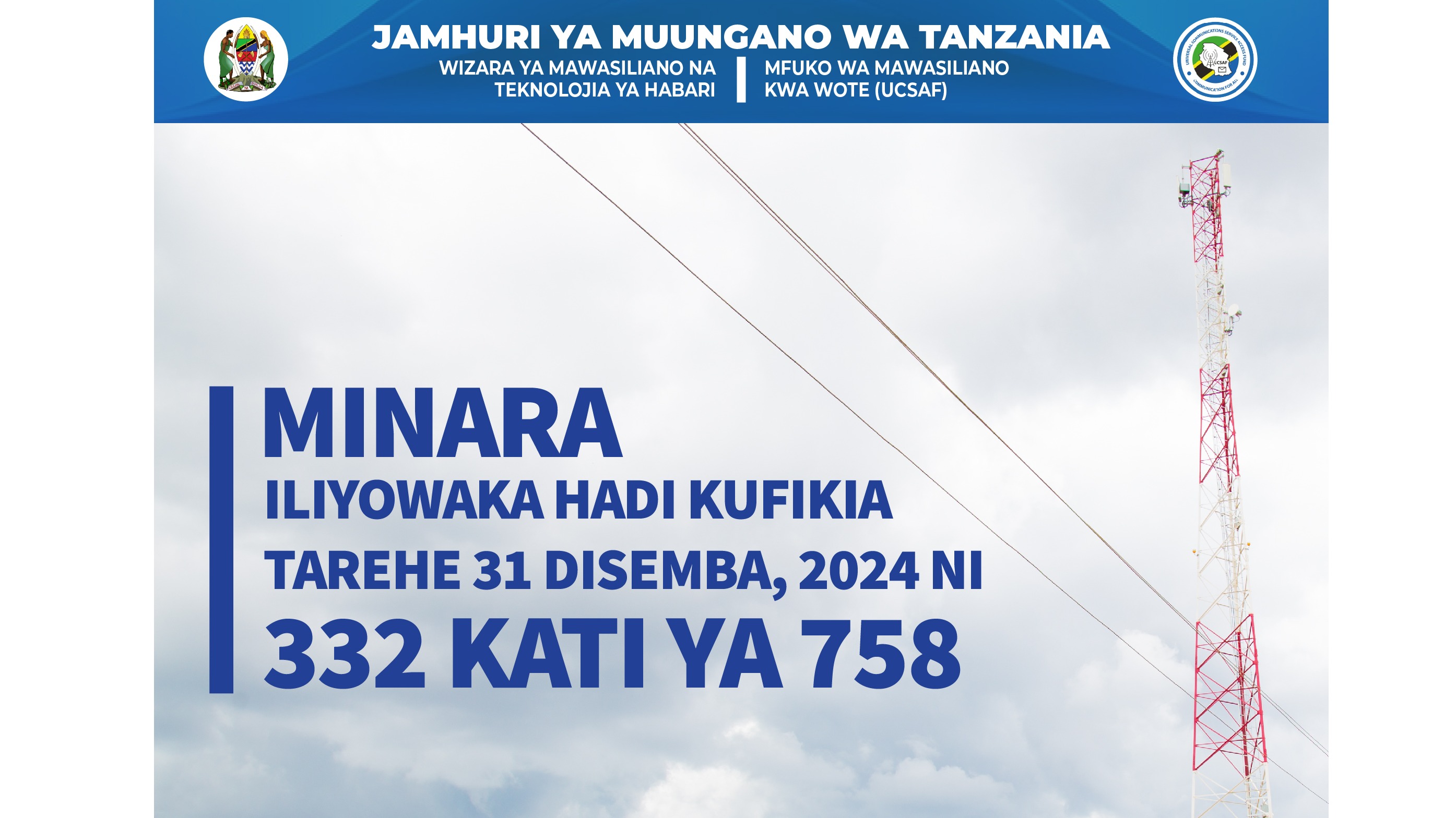 MINARA 332 KATI YA 758 IMEANZA KUTOA HUDUMA KWA WANANCHI